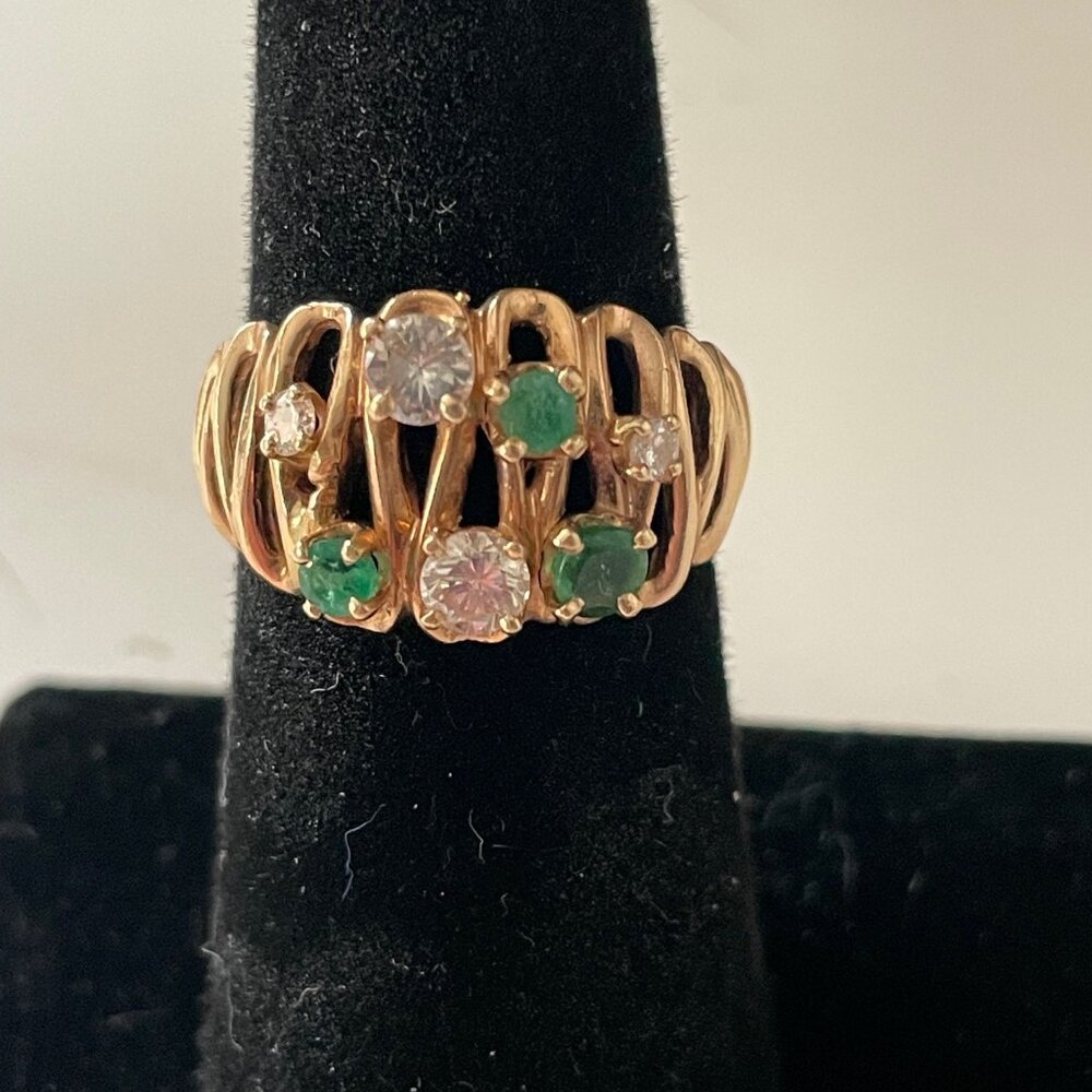 Baden & Foss 14K Yellow Gold B & F Designer Emerald Diamond Vintage Ring Sz 7